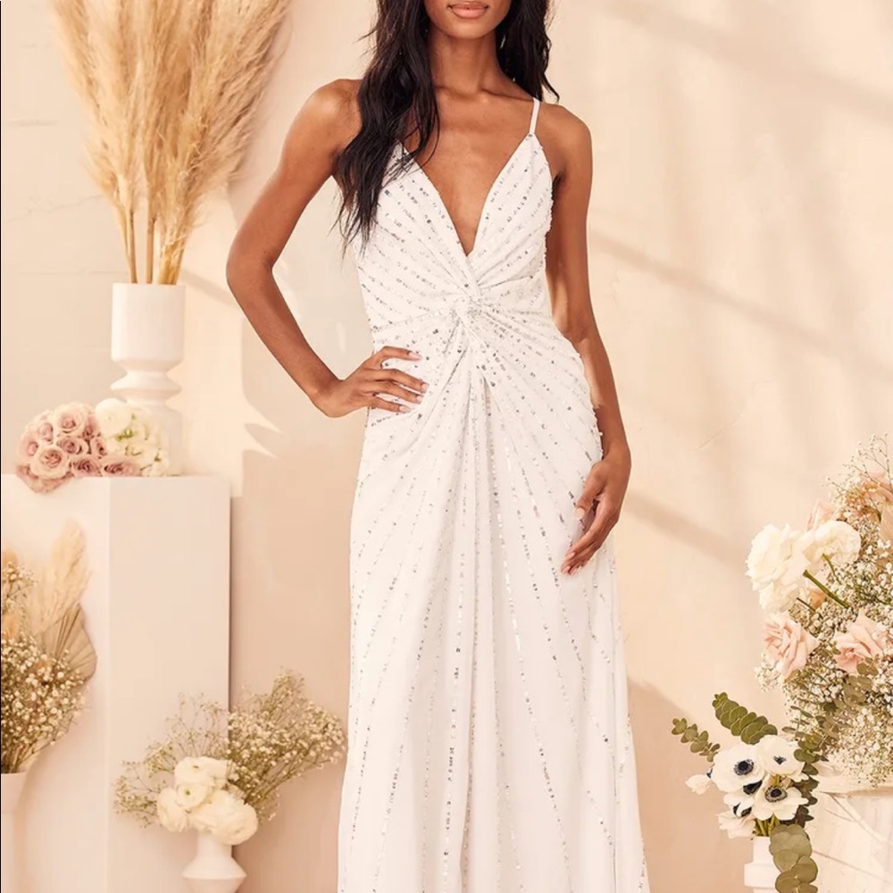 Lulus luxe bridal white sparkle dress with tags